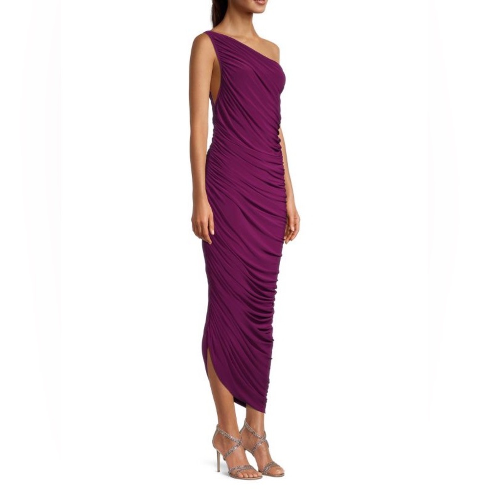 NWT Norma Kamali raspberry Diana ruched one shoulder gown - Picture 3 of 8